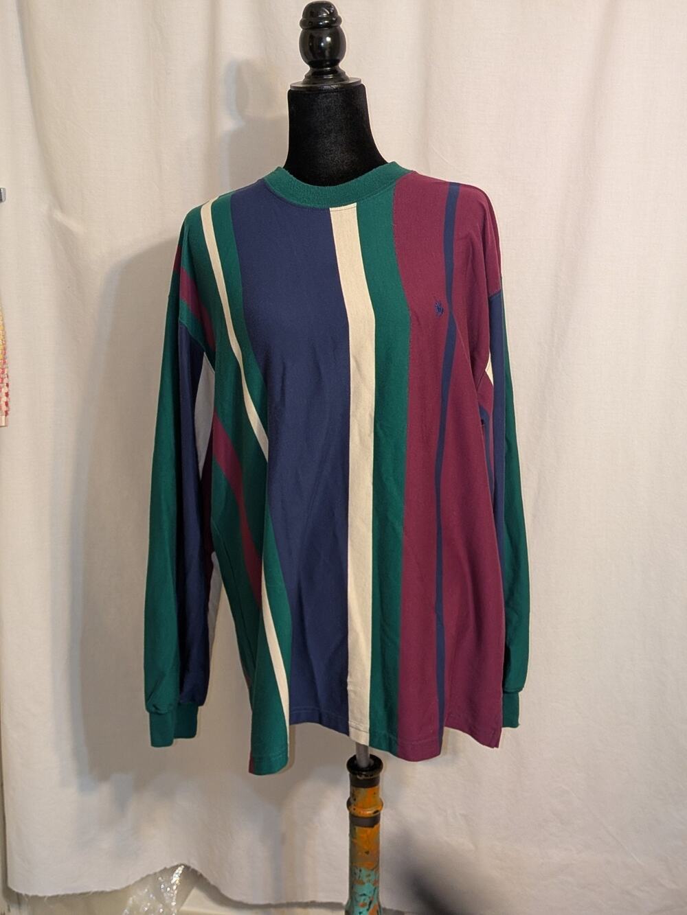 VTG 90s Knights of Round Table Striped Streetwear Rugby Long Sleeve Shirt Sz L